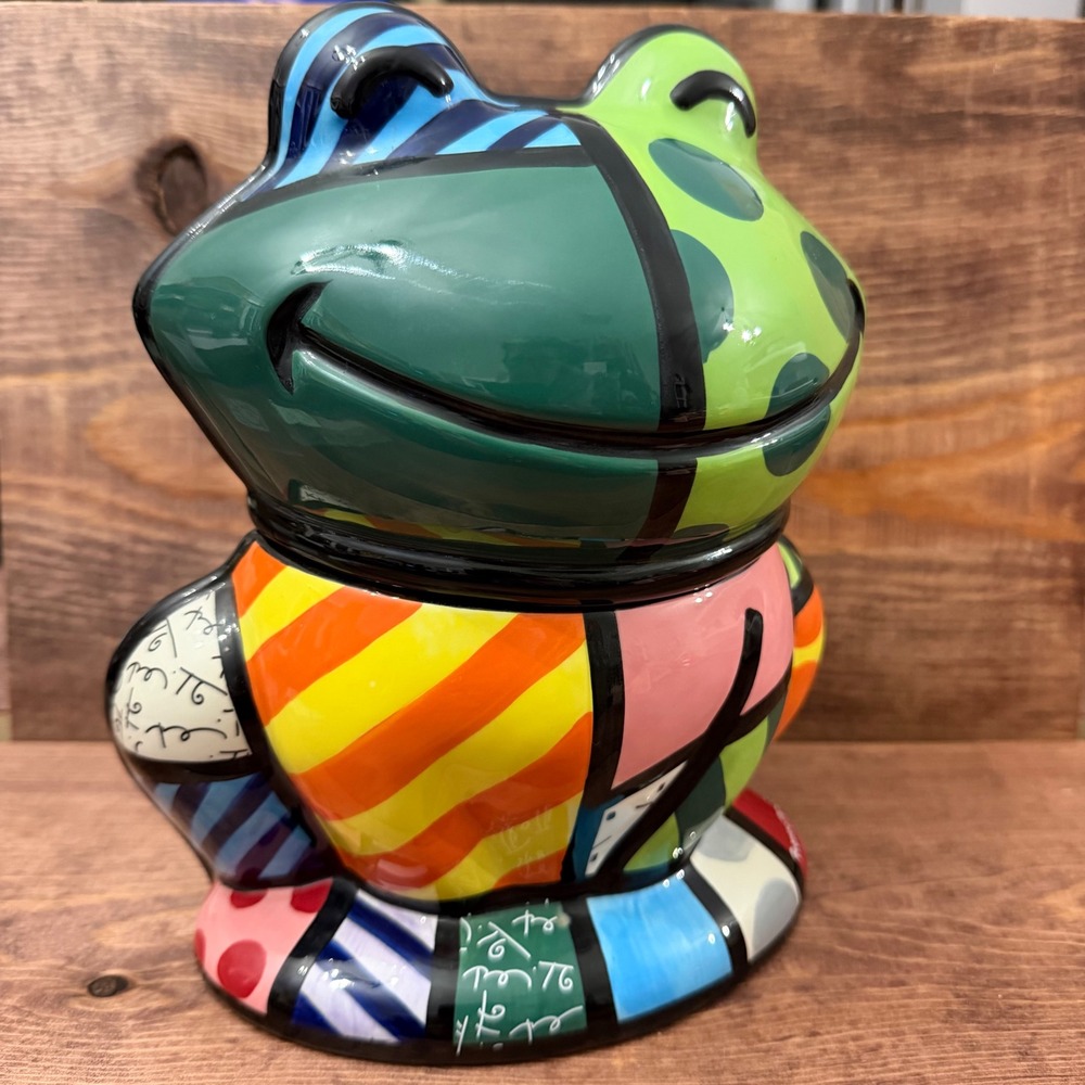 ROMERO BRITTO Frog 9" Ceramic Cookie Jar Neo-Pop Sculpture Canister RETIRED